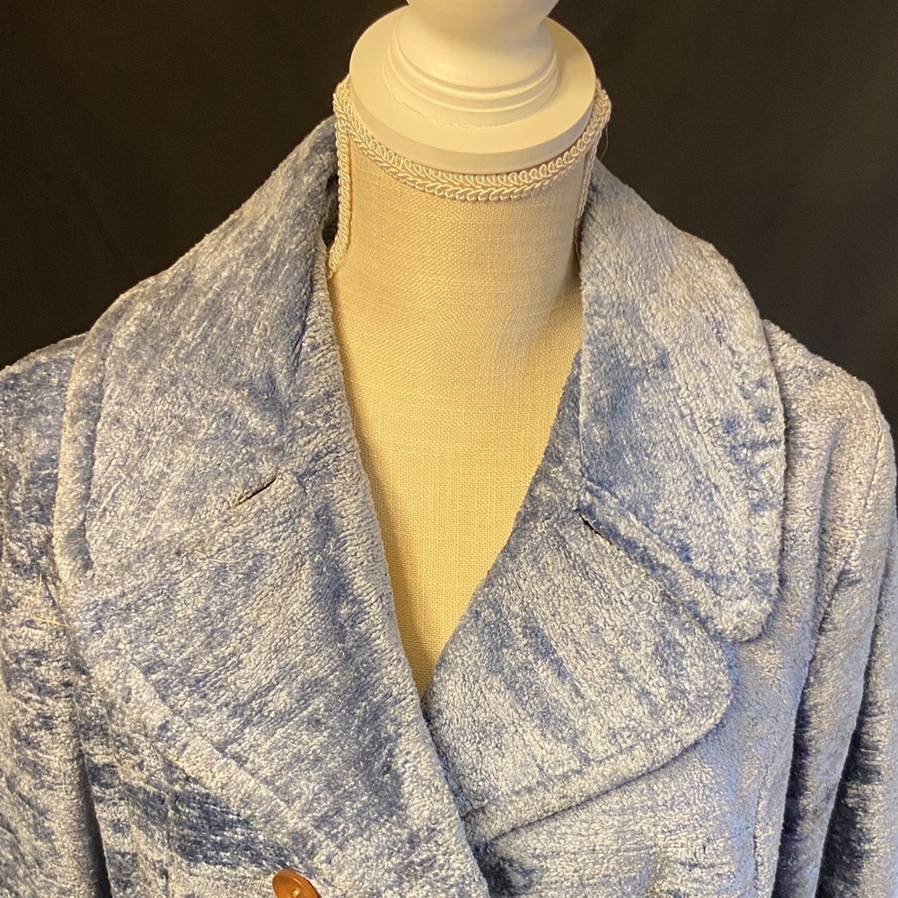Textured Blue Belted Coat - Picture 2 of 11